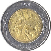 500 Lire Donna Felicissima, San Marino, 1994 reverse image