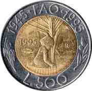 500 Lire FAO, San Marino, 1995 reverse image