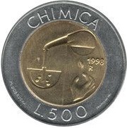 500 Lire Chemistry, San Marino, 1998 reverse image