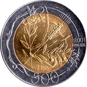500 Lire Love, San Marino, 2001 reverse image