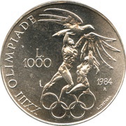 1000 Lire 1984 Summer Olympics, San Marino, 1984 reverse image