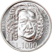 1000 Lire Johann Sebastian Bach, San Marino, 1985 reverse image