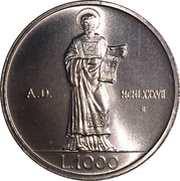 1000 Lire Resumption of Coinage, San Marino, 1987 reverse image