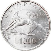 1000 Lire Seoul Olympic Games, San Marino, 1988 reverse image