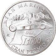 1000 Lire San Marino Grand Prix, San Marino, 1989 reverse image