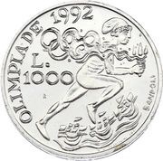 1000 Lire Barcelona Olympics, San Marino, 1991 reverse image