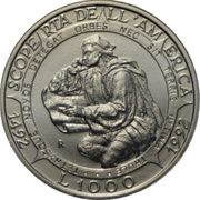 1000 Lire Columbus, San Marino, 1992 reverse image