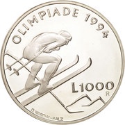 1000 Lire 1994 Olympics, San Marino, 1994 reverse image