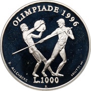 1000 Lire 1996 Olympics, San Marino, 1995 reverse image