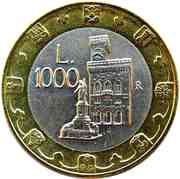 1000 Lire Millennium of building of Castle reverse image