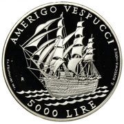 5000 Lire Amerigo Vespucci, San Marino, 1995 reverse image