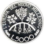 5000 Lire Europe In The New Millennium, San Marino, 1998 reverse image