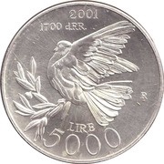5000 Lire Peace, San Marino, 2001 reverse image