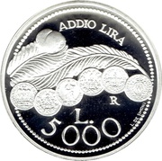 5000 Lire Last Lire Coinage, San Marino, 2001 reverse image