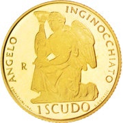 1 Scudo Kneeling Angel, San Marino, 1997 reverse image