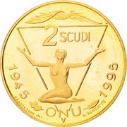 2 Scudi 50th Anniversary of United Nations, San Marino, 1995 reverse image