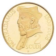 2 Scudi 500th Anniversary of the Birth of Michele Nostradamus, San Marino, 2003 reverse image