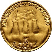 5 Scudi Democracy obverse image