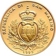 5 Scudi 50th Anniversary of United Nations obverse image