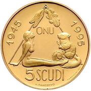 5 Scudi 50th Anniversary of United Nations, San Marino, 1995 reverse image