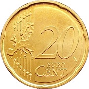20 Euro Cents 1st type, 2nd map, San Marino, 2008-2016 reverse image