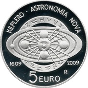 5 Euros Johannes Kepler, San Marino, 2009 reverse image