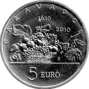 5 Euros Michelangelo Caravaggio, San Marino, 2010 reverse image
