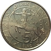 5 Euros Sagittarius, San Marino, 2020 reverse image