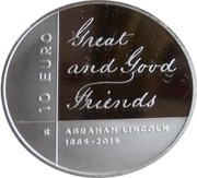 10 Euros 150th Anniversary of the Death of Abraham Lincoln, San Marino, 2015 reverse image