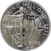 10 Euros San Marino in the United Nations, San Marino, 2022 reverse image