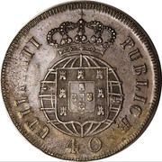 40 Réis - Pedro V Countermarked over Pataco - João VI; Portugal, Sao Tome and Principe, 1854 reverse image