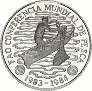 100 Dobras World Fisheries Conference; Silver Proof, Sao Tome and Principe, 1984 reverse image