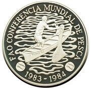 100 Dobras World Fisheries Conference; Silver Piedfort, Sao Tome and Principe, 1984 reverse image