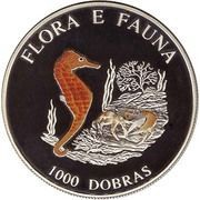 1000 Dobras Flora and Fauna - Seahorse and crab, Sao Tome and Principe, 1995 reverse image