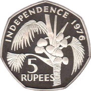 5 Rupees Independence; Silver Proof Issue reverse image