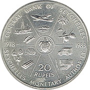 20 Rupees Fifth Anniversary Seychelles Monetary Authority, Seychelles, 1983 reverse image