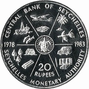 20 Rupees Seychelles Monetary Authority; Silver Proof Issue, Seychelles, 1983 reverse image