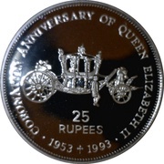 25 Rupees 40th Coronation Anniverseary, Seychelles, 1993 reverse image