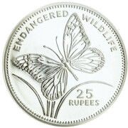 25 Rupees Milkweed Butterfly, Seychelles, 1994 reverse image