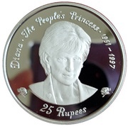 25 Rupees Diana - The People's Princess, Seychelles, 1997 reverse image