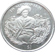 1 Dollar Queen Mother in garden with dog, Sierra Leone, 2002 reverse image