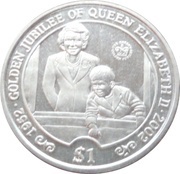 1 Dollar Queen Elizabeth II and a young Prince Charles in window, Sierra Leone, 2002 reverse image