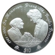 10 Dollars Princess Diana meets Mother Teresa, Sierra Leone, 1997 reverse image