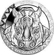 20 Dollars Big Five - Rhino, Sierra Leone, 2019 reverse image