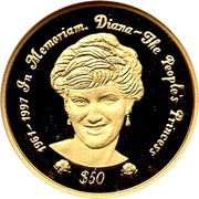 50 Dollars Portrait of Princess Diana, Sierra Leone, 1997 reverse image