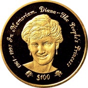 100 Dollars Portrait of Princess Diana, Sierra Leone, 1997 reverse image