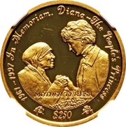 250 Dollars Princess Diana and Mother Teresa, Sierra Leone, 2002 reverse image