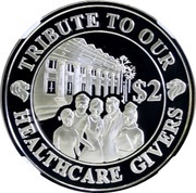 2 Dollars Healthcare Givers; Silver Proof, Singapore, 2003 reverse image