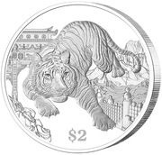 2 Dollars Year of the Tiger, Singapore, 2022 reverse image