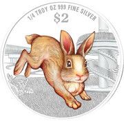 2 Dollars Year of the Rabbit, Singapore, 2023 reverse image